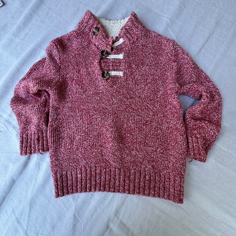 Cat&Jack Cozy pull over Red Marble Sweater Faux Sheep ivory lining Size 4T